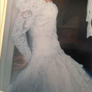 Tule wedding white dress, long beautiful train
